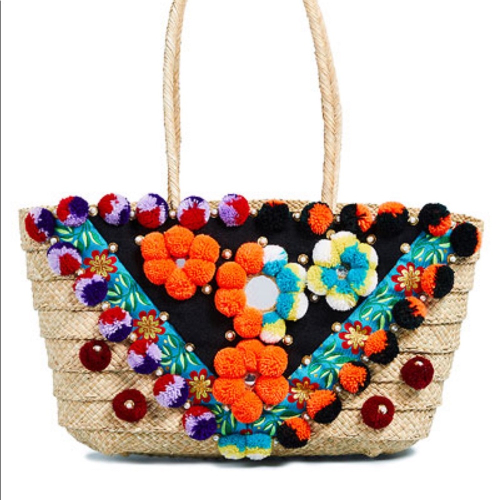 PITUSA Beach Wicker Bag Pom Pom